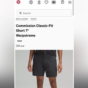 Lululemon Men’s Commission Classic-Fit Short 7” Warpstreme - black